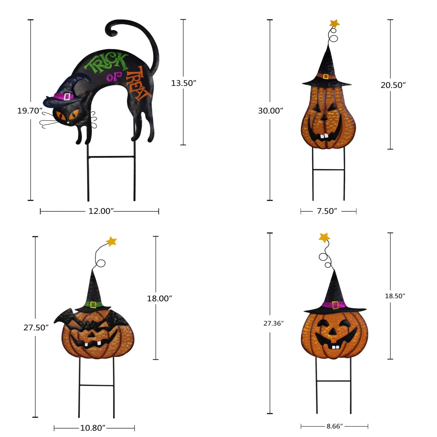 4Pc Halloween Stakes Jack O Lantern Witch Hat Cat Yard Sign