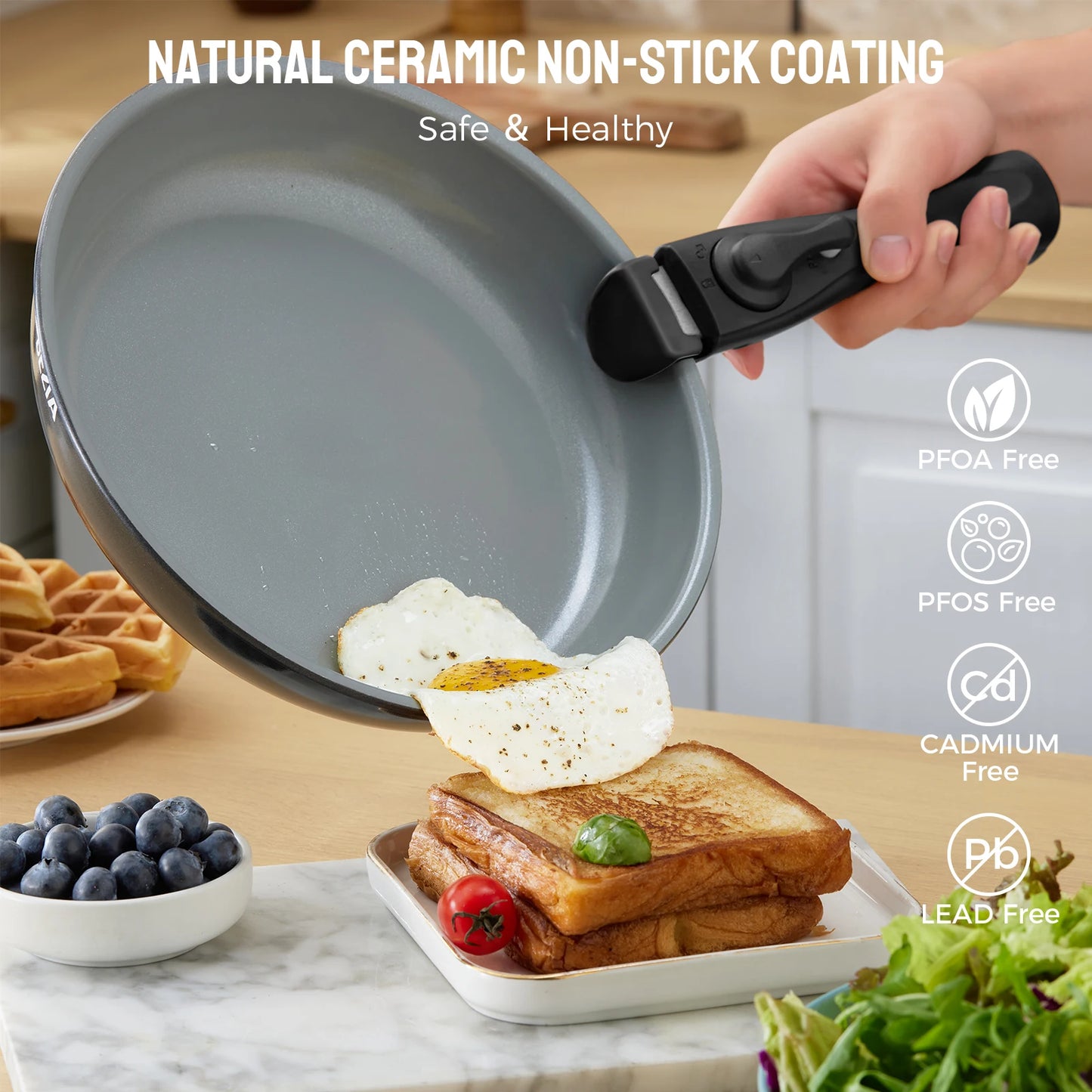 Induction Cookware Set with Healthy Ceramic Coating Nonstick 10 Pieces Camping Pots and Pans with Detachable Handles