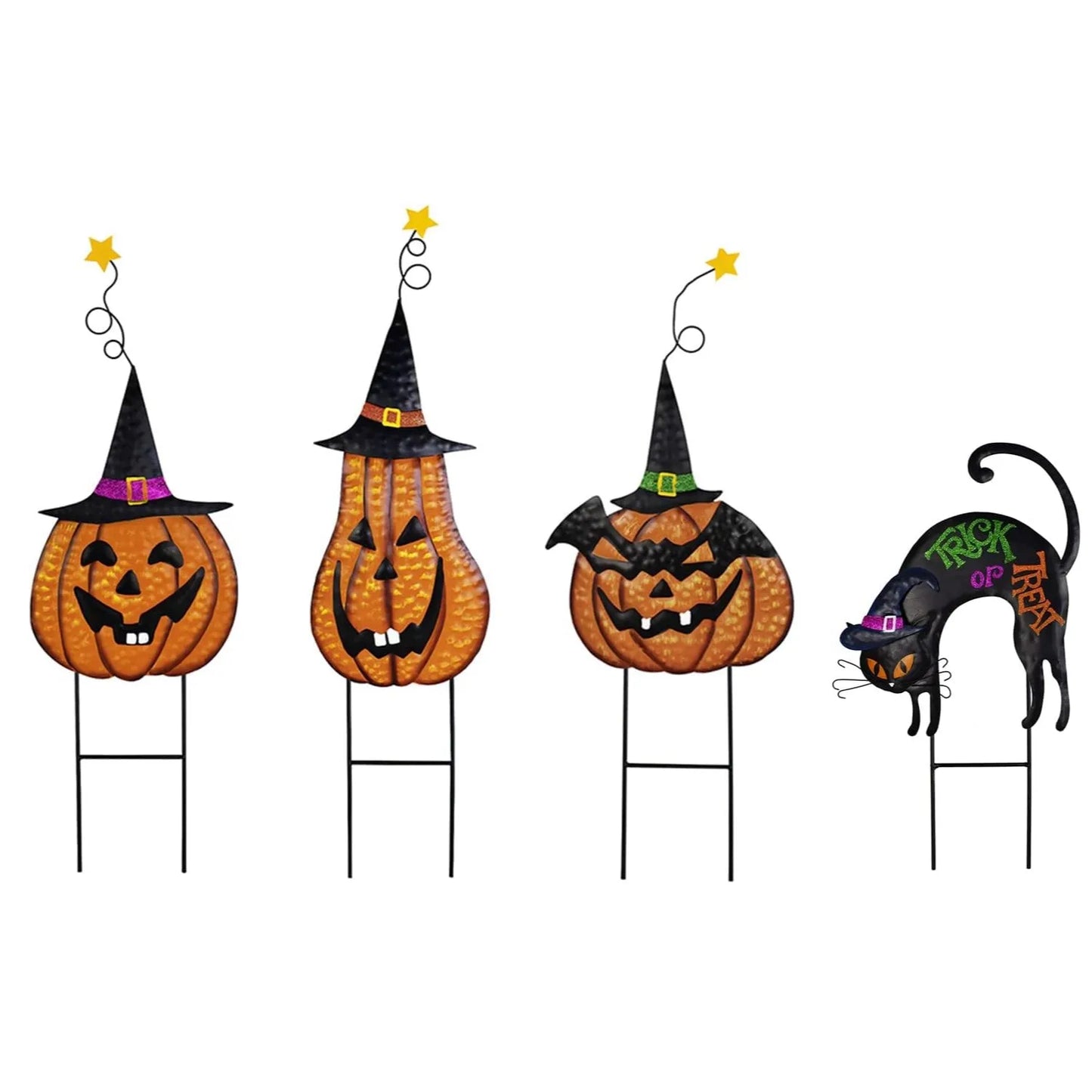 4Pc Halloween Stakes Jack O Lantern Witch Hat Cat Yard Sign