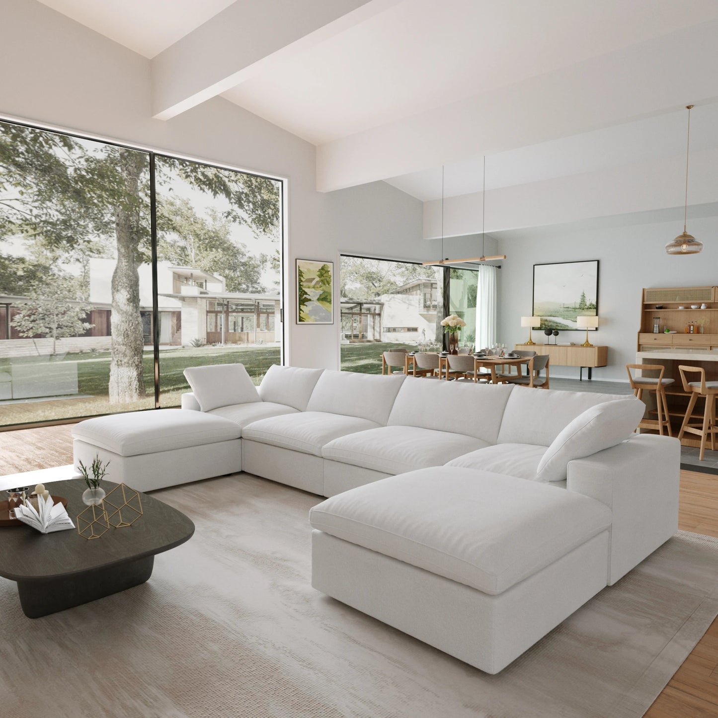 Modular Convertible Cloud Couch 6 Seats U Shaped Sectional Sofa With Ottomans