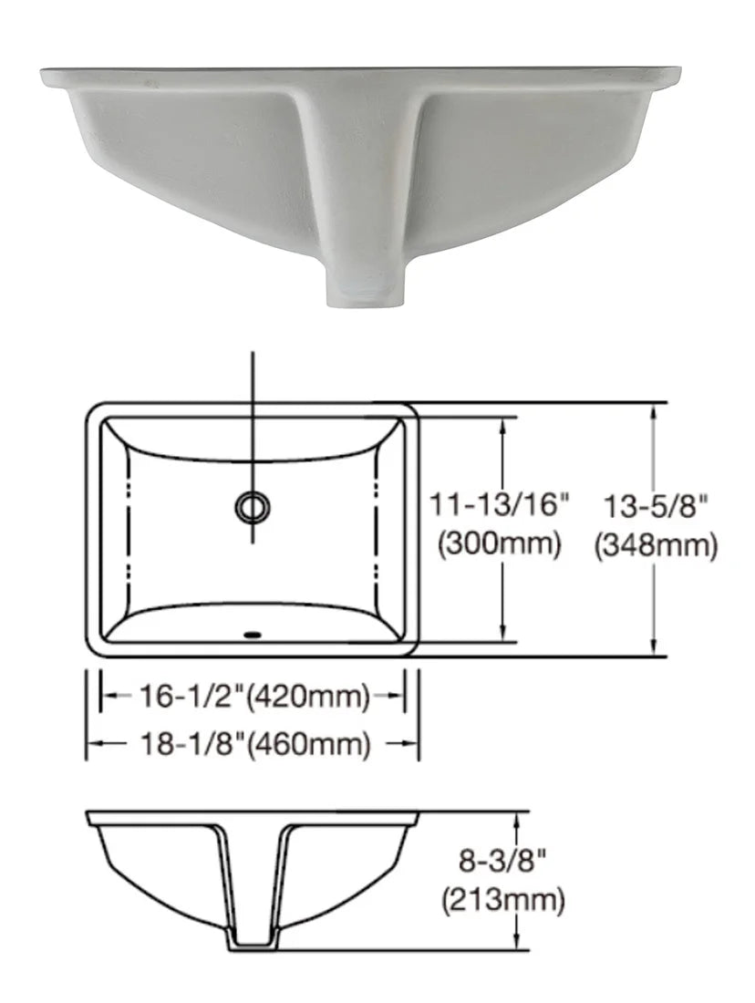 Meje Undermount Rectangular Ceramic Bathroom Sink Vessel