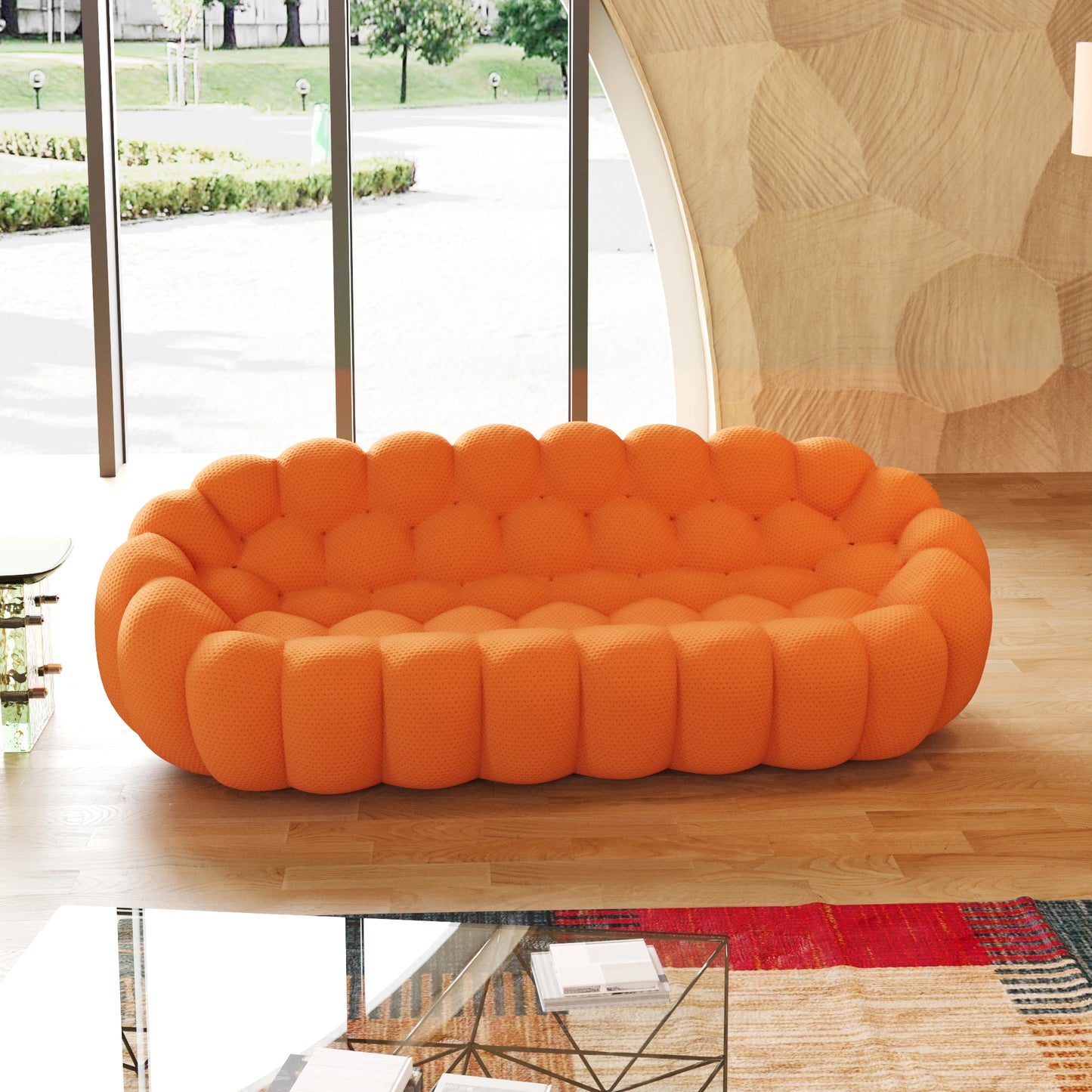 98.43 Inch Comfortable Curved Couch 3 Seater Honeycomb Sofa