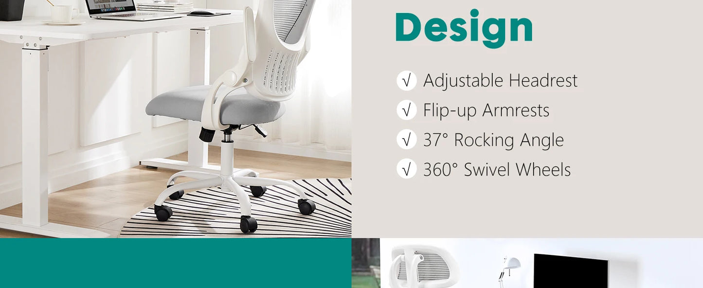 JHK Mesh Ergonomic Office Chair With Flip Up Arms And Adjustable Headrests