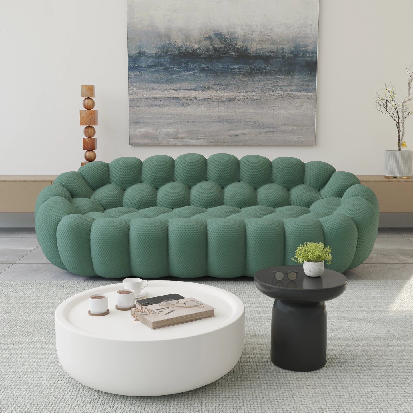 98.43 Inch Comfortable Curved Couch 3 Seater Honeycomb Sofa