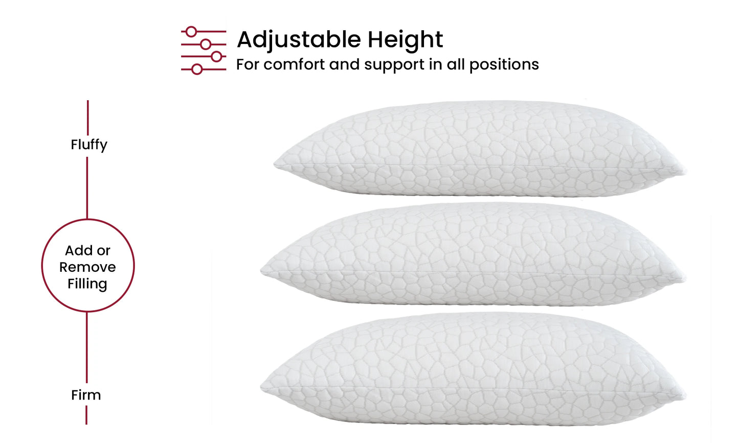 Lux Decor 2 Pack Shredded Memory Foam Pillows With Washable Cover Adjustable Loft