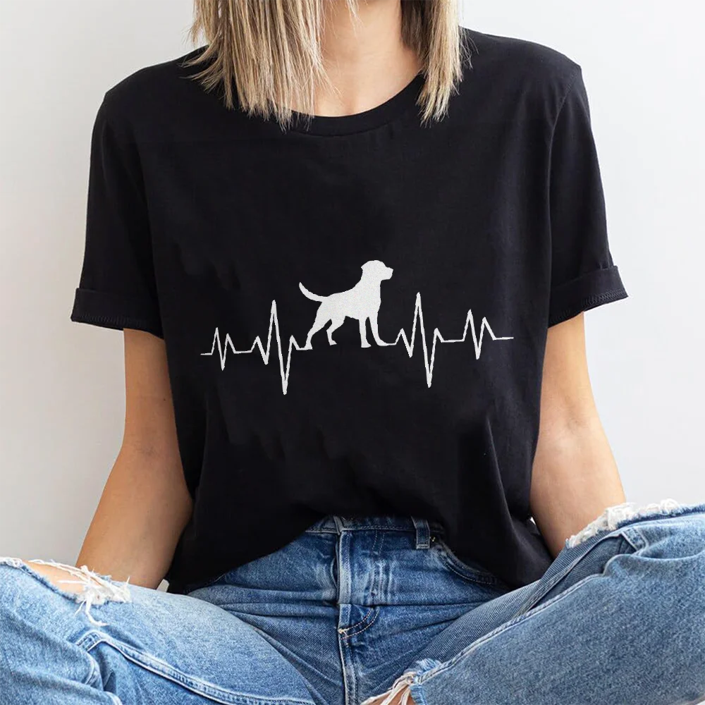 Women 100 Cotton Summer Casual Round Neck Short Sleeve Heartbeat Dog Paw Print