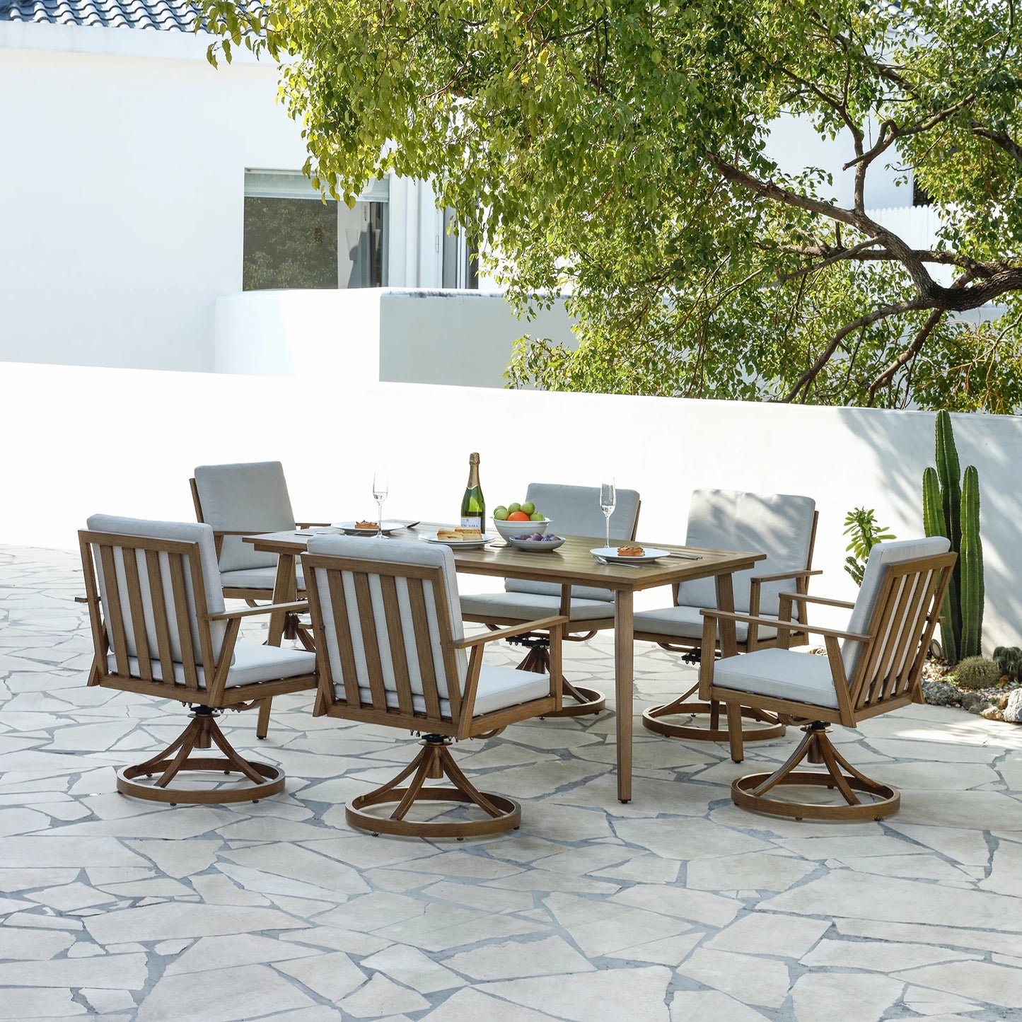 Seehill 7 Piece Outdoor Furniture Set Aluminum Dining Table With 6 Swivel Chairs