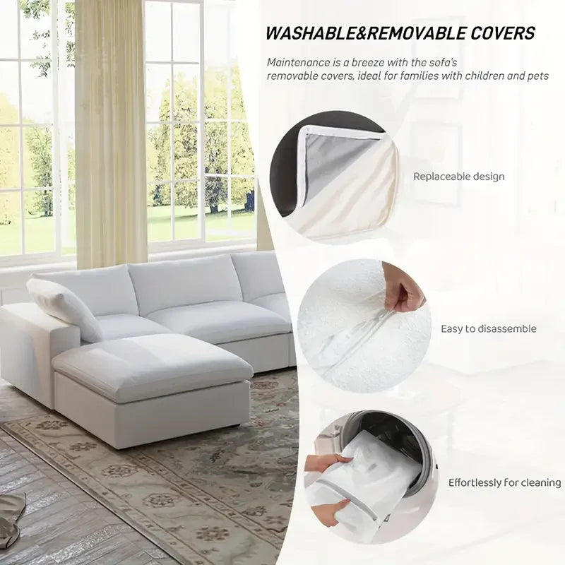 Modular Convertible Cloud Couch 6 Seats U Shaped Sectional Sofa With Ottomans