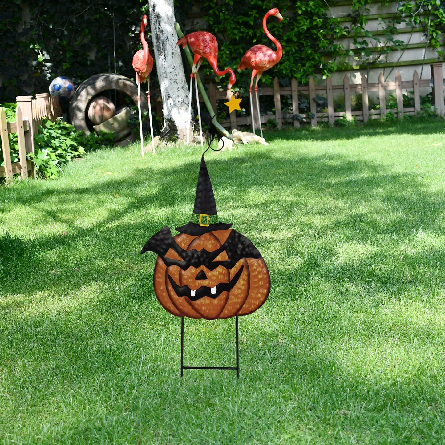 4Pc Halloween Stakes Jack O Lantern Witch Hat Cat Yard Sign