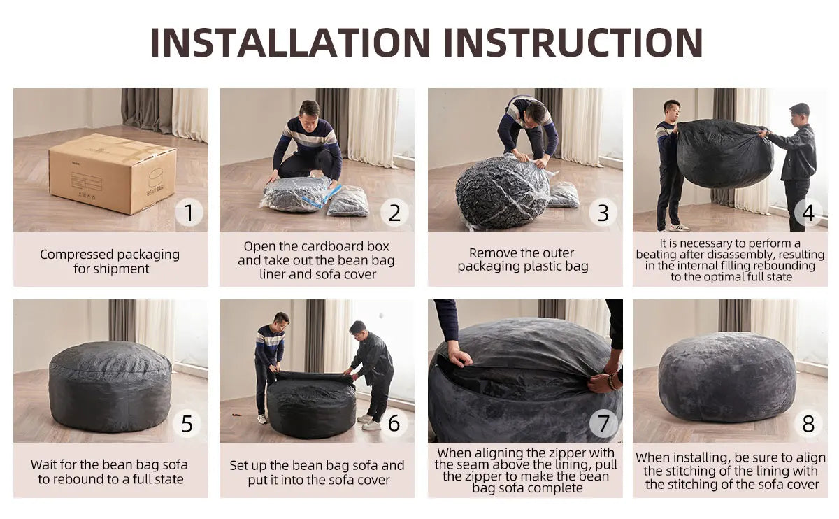 Giant Bean Bag Chair With Filling Included For Adults Living Room Bedroom Dorm