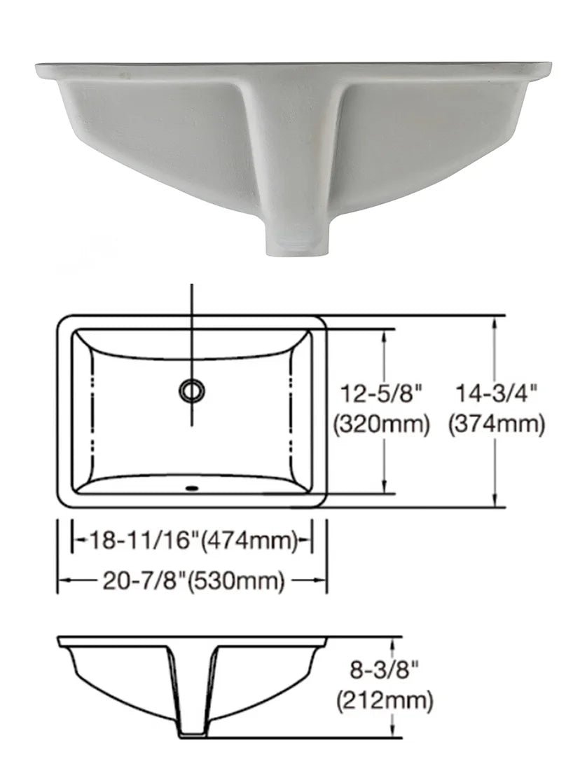 Meje Undermount Rectangular Ceramic Bathroom Sink Vessel