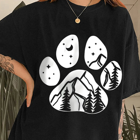 90s White Short Sleeve Y2K Harajuku Graphic Tee Women Dogs Paw Print Mom