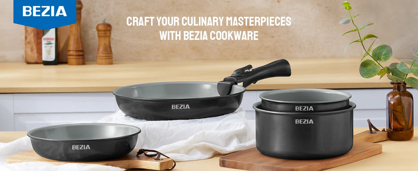 Induction Cookware Set with Healthy Ceramic Coating Nonstick 10 Pieces Camping Pots and Pans with Detachable Handles