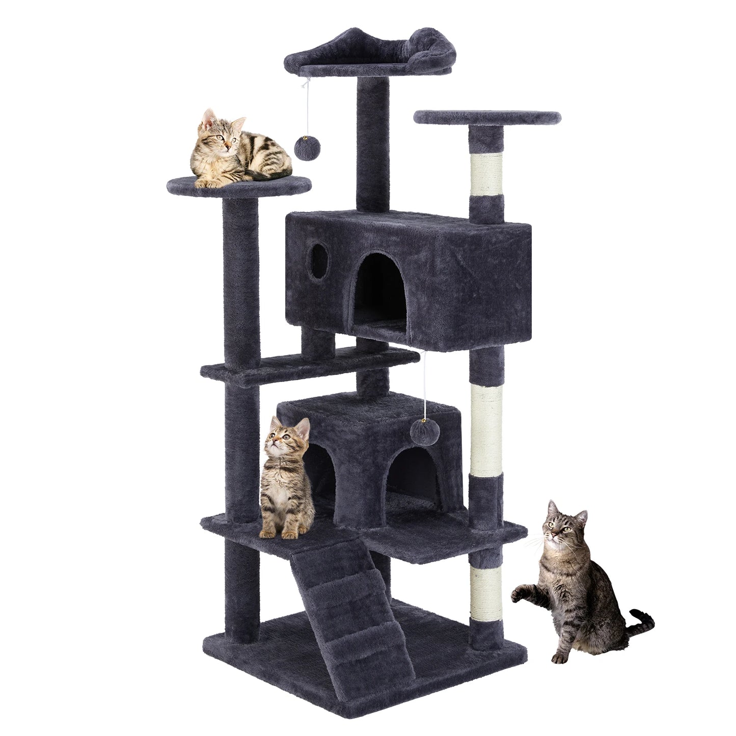 JHK 54 Inch Tall Multi Level Cat Tree Tower Indoor Pet Furniture Stable Kitty Play House with Sisal Scratching Post