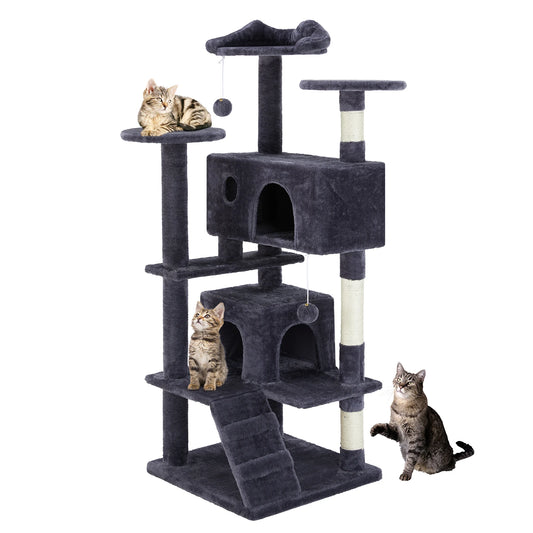 JHK 54 Inch Tall Multi Level Cat Tree Tower Indoor Pet Furniture Stable Kitty Play House with Sisal Scratching Post