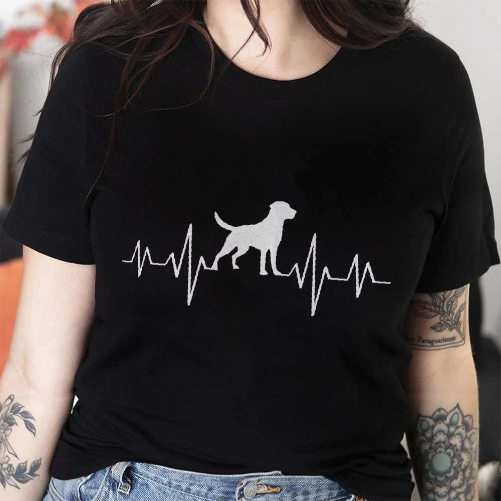 Women 100 Cotton Summer Casual Round Neck Short Sleeve Heartbeat Dog Paw Print