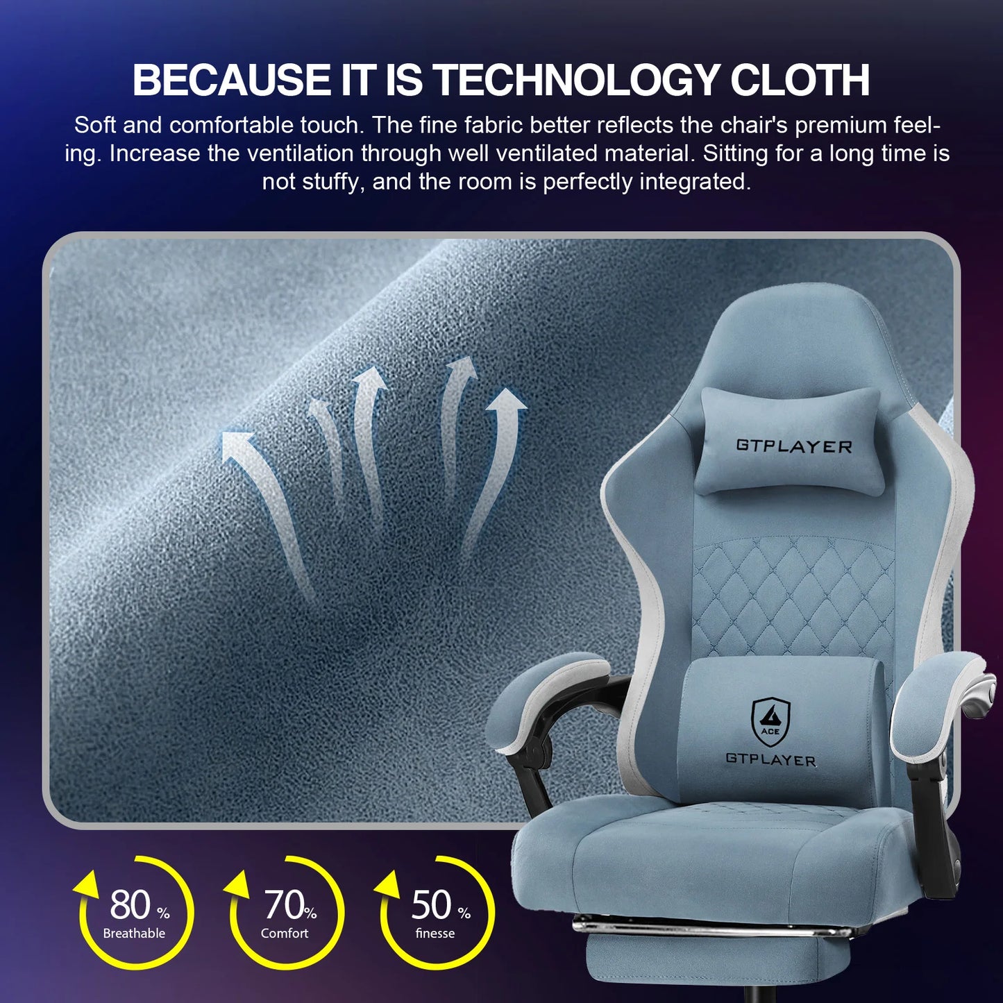 GTPLAYER Ergonomic Gaming Chair with Pocket Spring Cushion and Lumbar Support