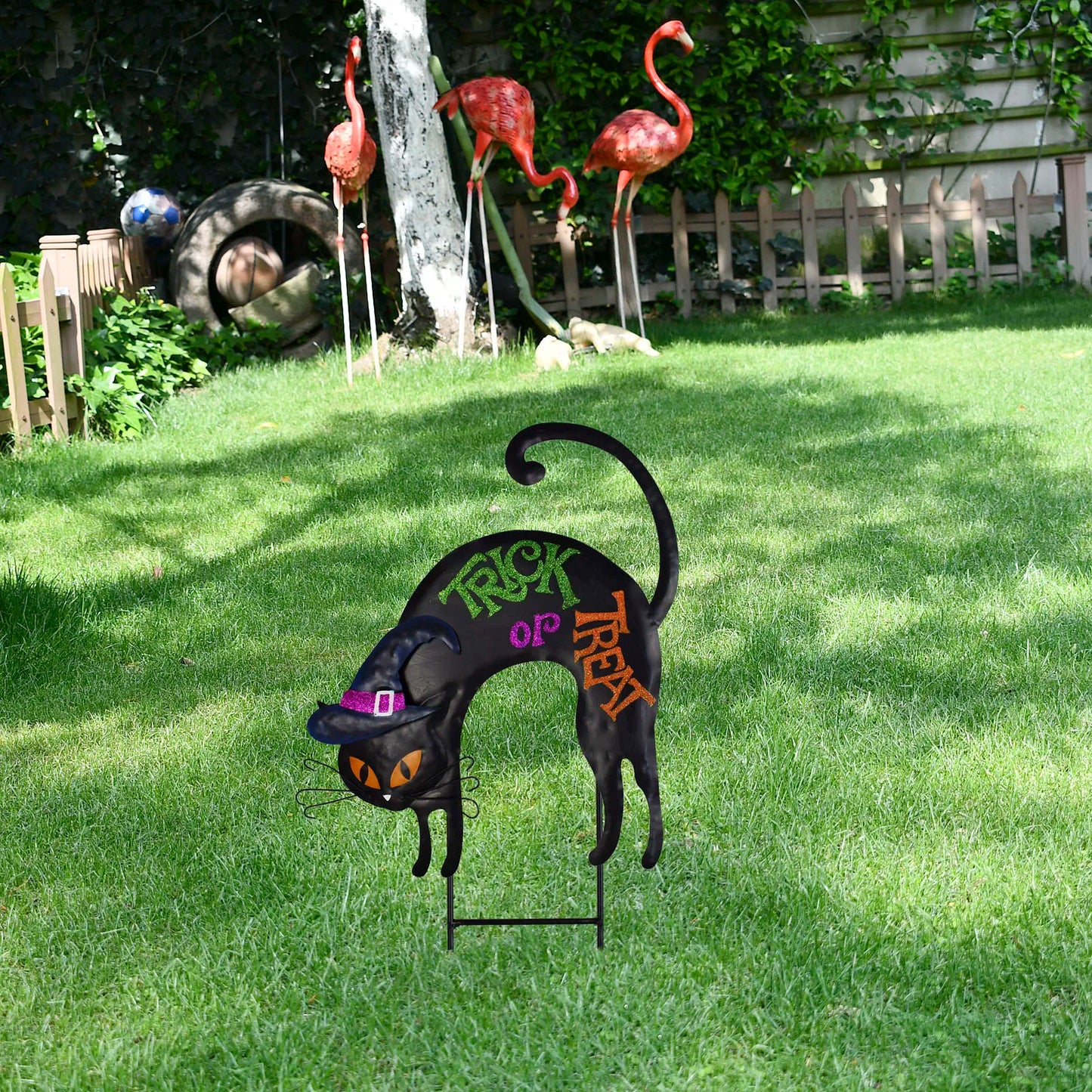4Pc Halloween Stakes Jack O Lantern Witch Hat Cat Yard Sign