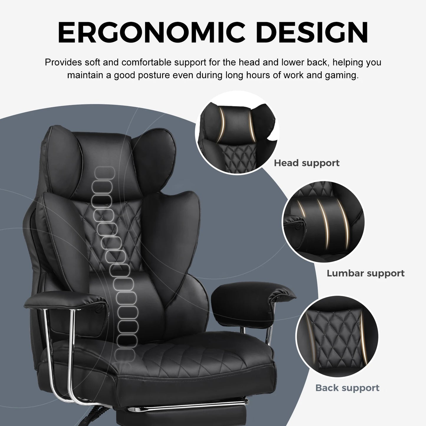 Big and Tall Gaming Chair With Pocket Spring Lumbar Support And Footrest