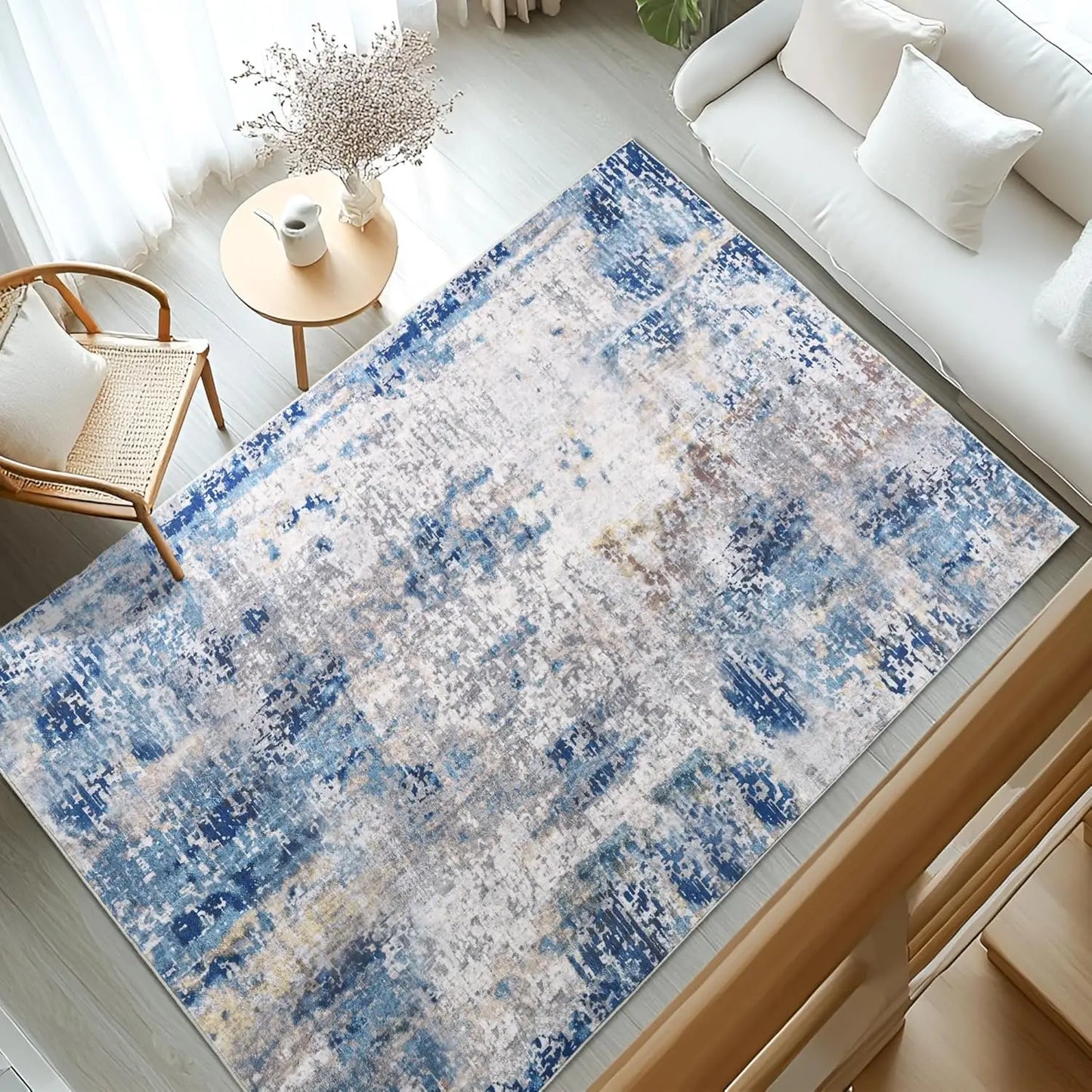 Living Room Area Rugs Soft Large Modern Abstract Boho Vintage Machine Washable Non Slip Carpet Low Pile Rug
