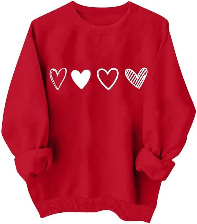 Valentines Shirt For Women Heart Print Graphic Long Sleeve