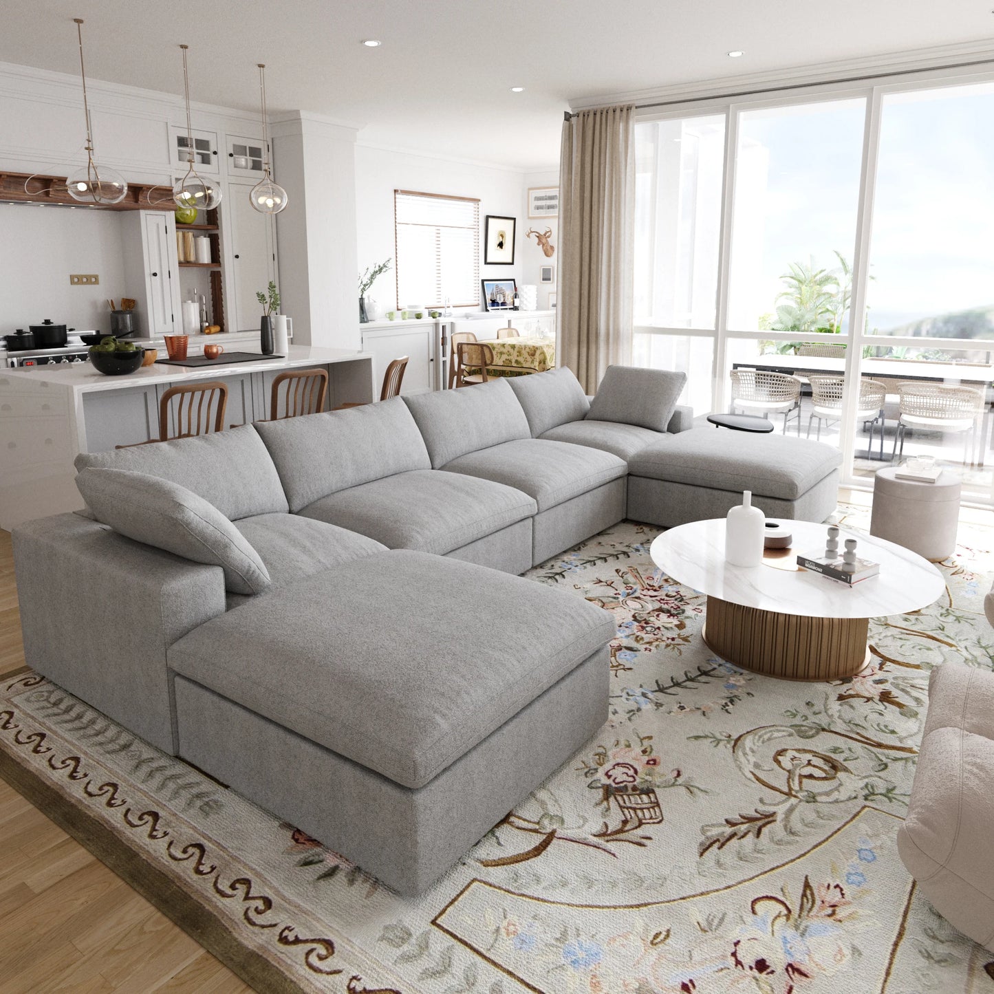 Modular Convertible Cloud Couch 6 Seats U Shaped Sectional Sofa With Ottomans