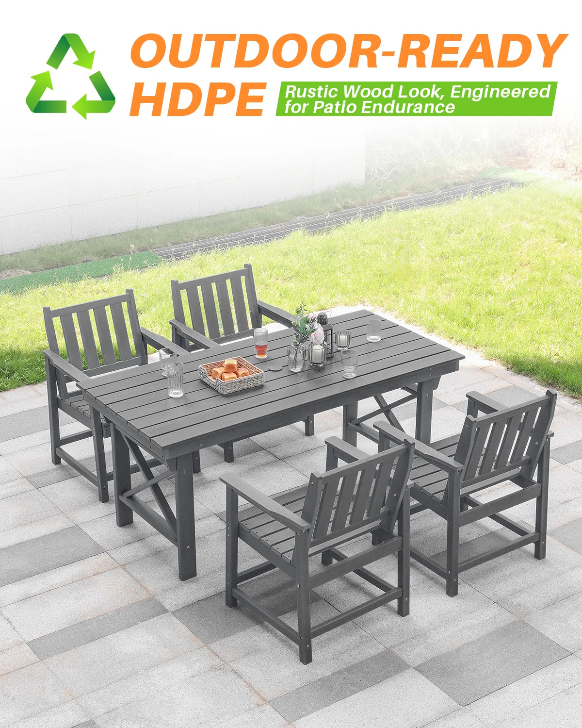 SeeHill Smoke Gray HDPE Dining Set 4 Person Table And Chairs With Umbrella Hole