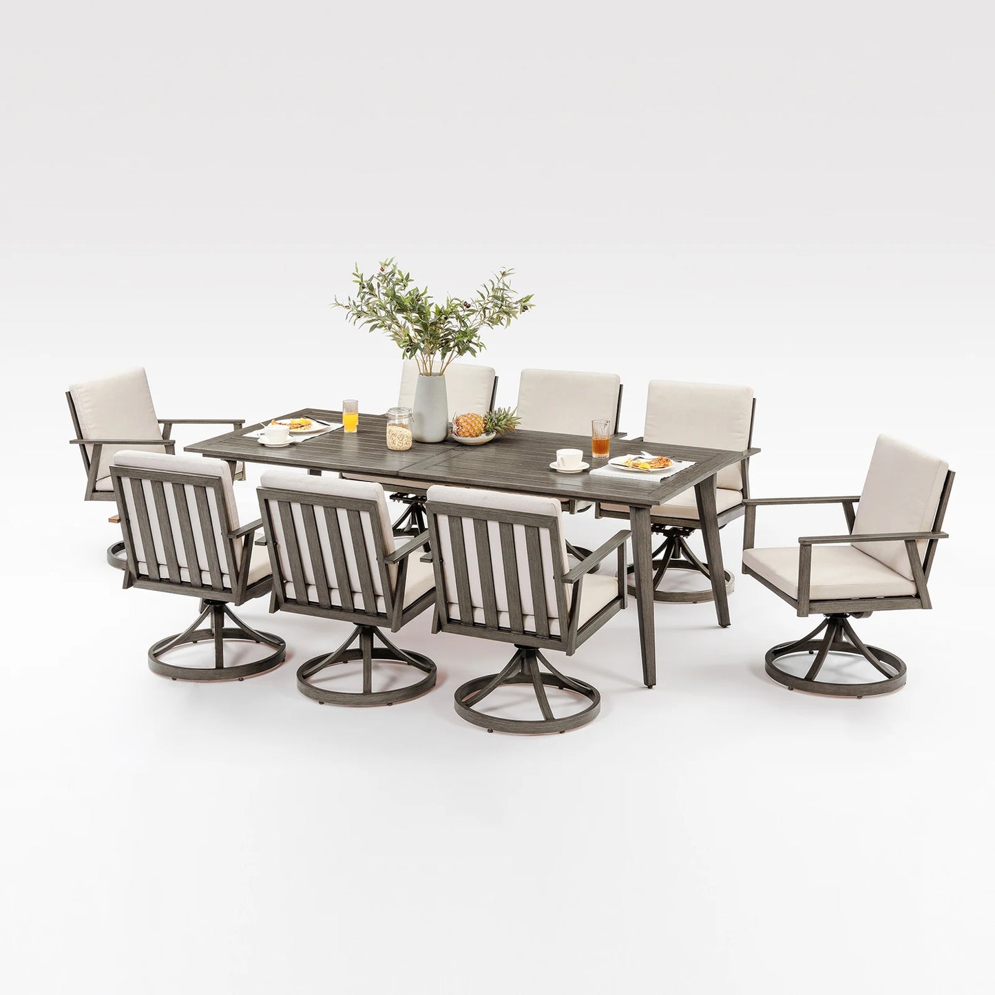 SeeHill 9 Piece Patio Swivel Dining Set With Aluminum Table And 8 Chairs