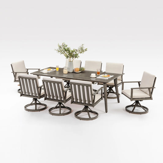 SeeHill 9 Piece Patio Swivel Dining Set With Aluminum Table And 8 Chairs