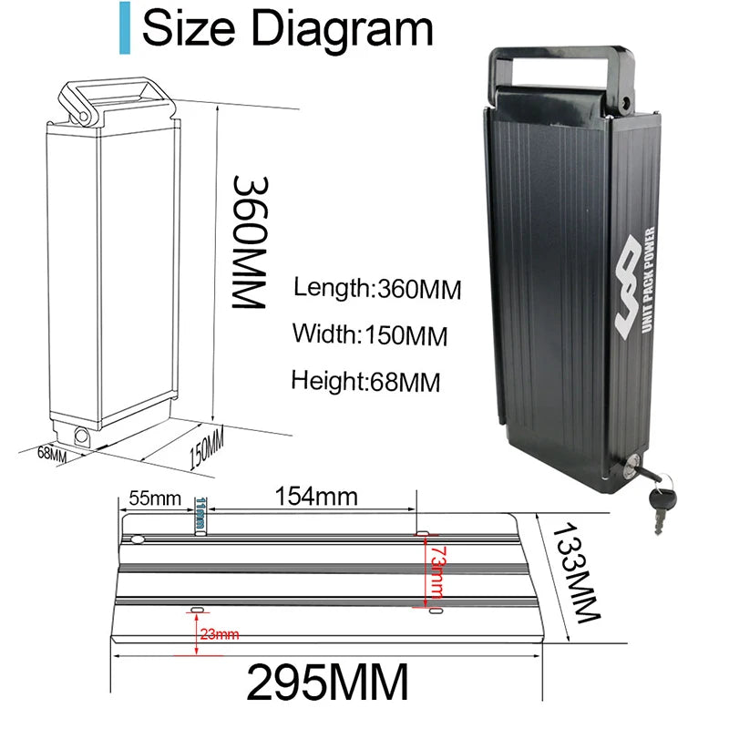 Rear Rack Battery 36V15Ah 48V15Ah 52V20Ah 24 26 28 Inches