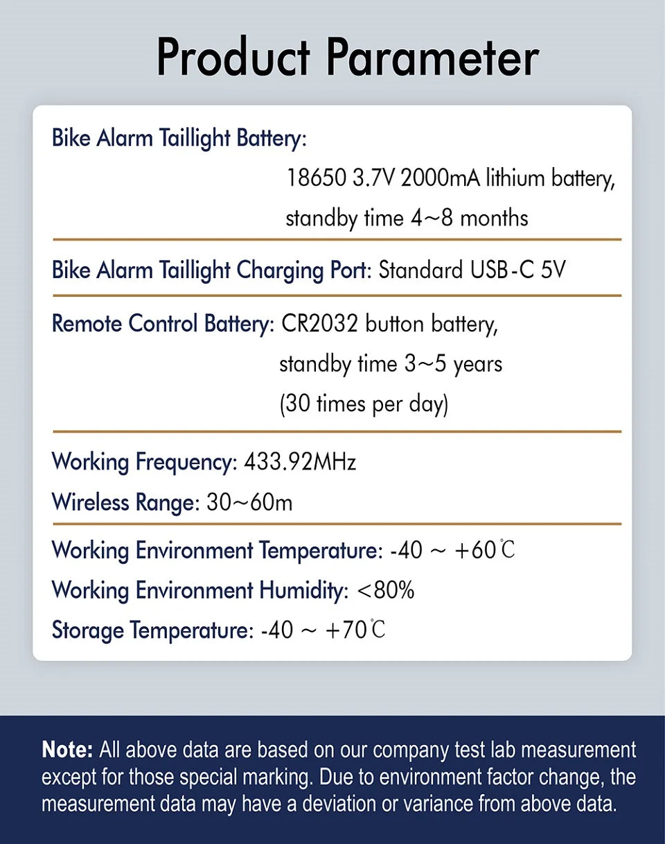 Elecpow Smart Bike Taillight Anti Theft Alarm With Remote