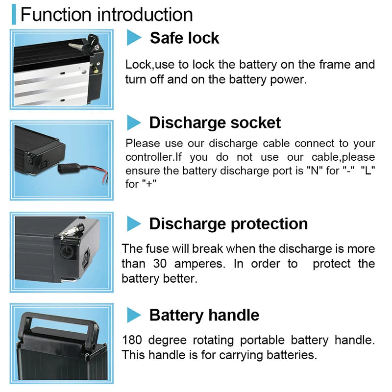 Rear Rack Battery 36V15Ah 48V15Ah 52V20Ah 24 26 28 Inches