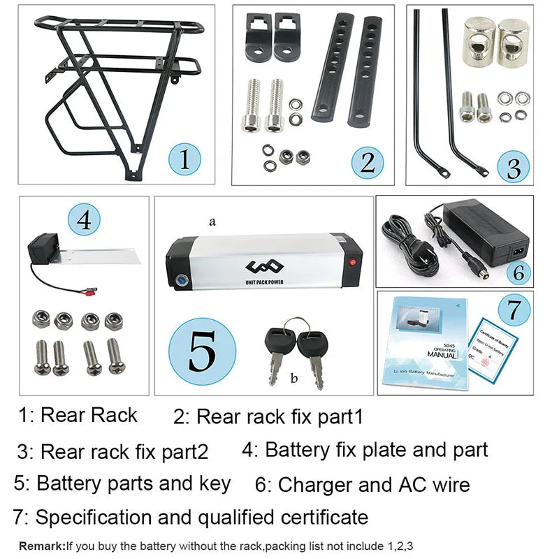 Rear Rack EBike Battery 52V 48V 27Ah 24 28 Inch Optional