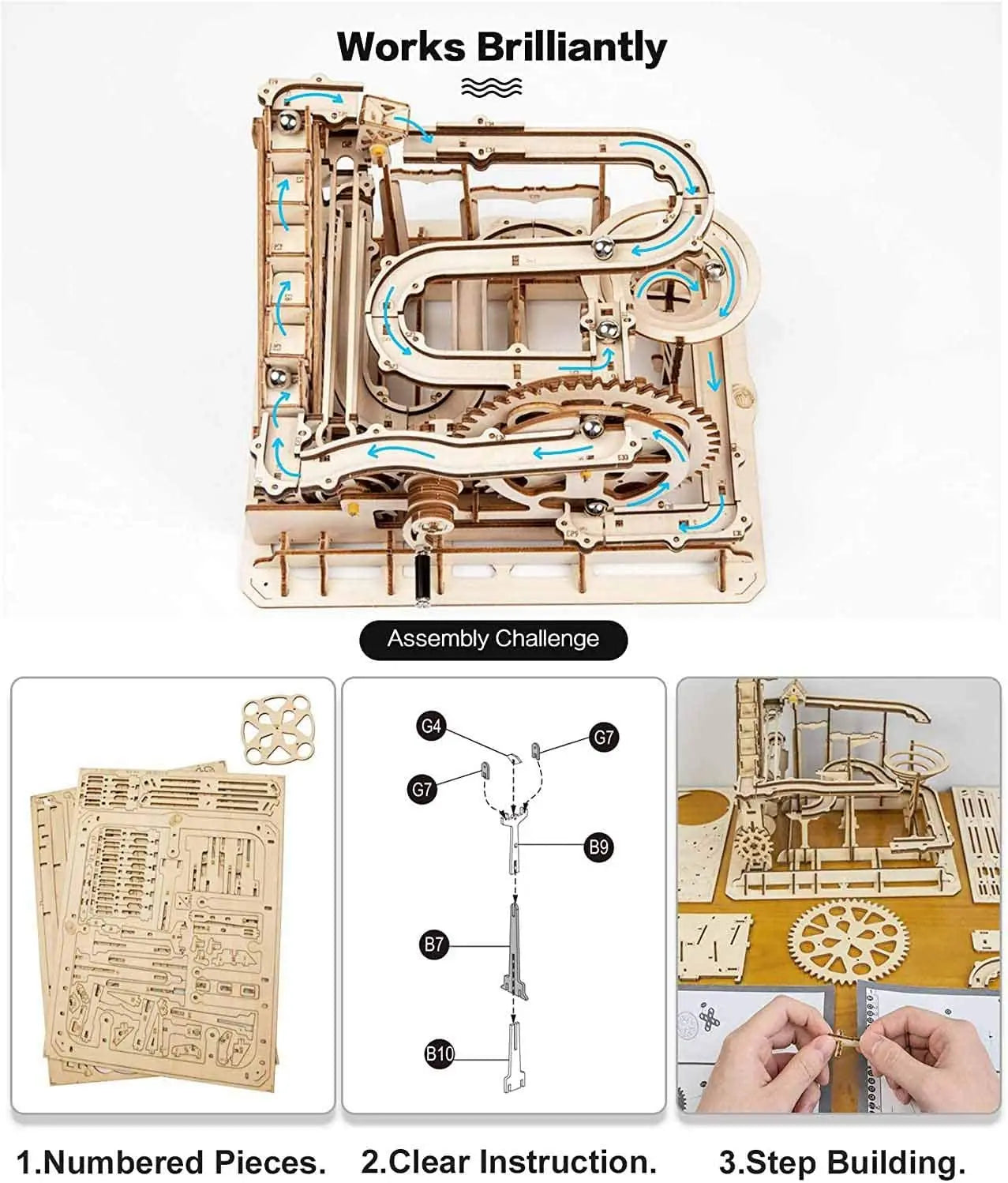 Robotime Rokr 3 Marble Run DIY Wooden Waterwheel Model Kit Gift