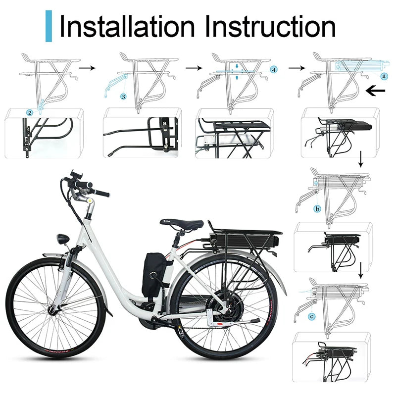 Rear Rack Battery 36V15Ah 48V15Ah 52V20Ah 24 26 28 Inches
