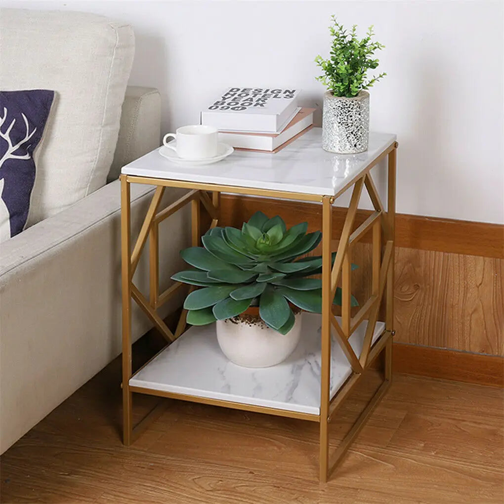 Luxury Marble Coffee Table With Gold Frame For Living Room