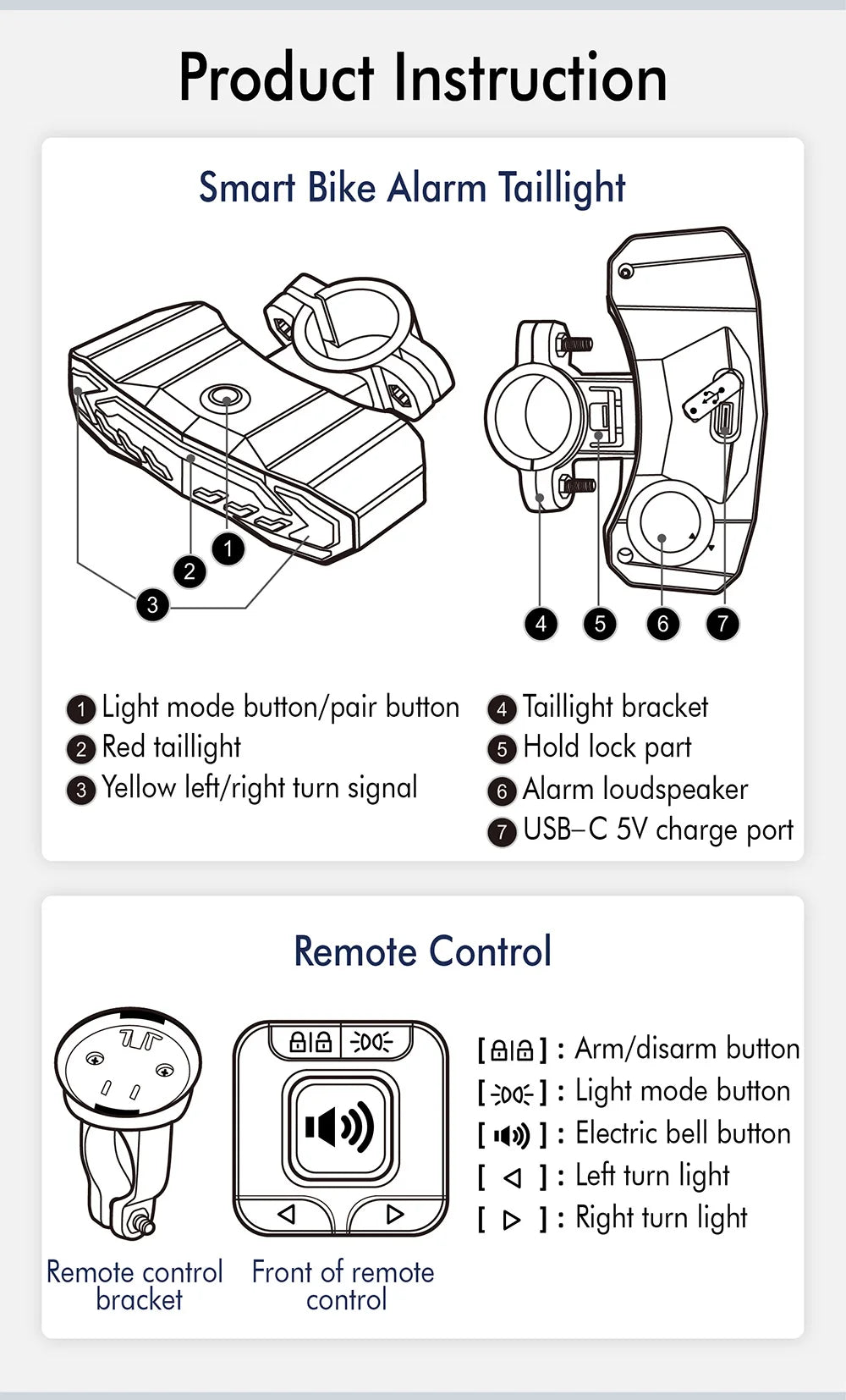 Elecpow Smart Bike Taillight Anti Theft Alarm With Remote