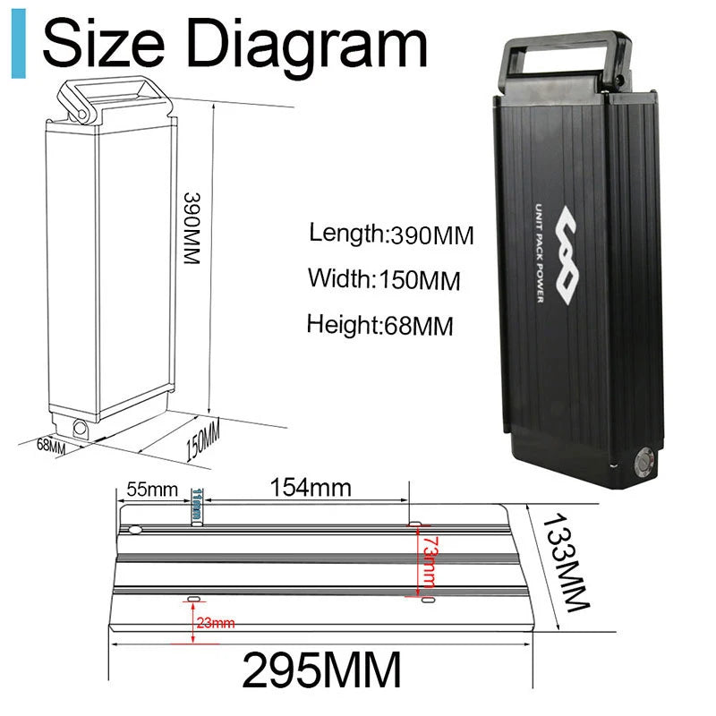 Rear Rack Battery 36V15Ah 48V15Ah 52V20Ah 24 26 28 Inches