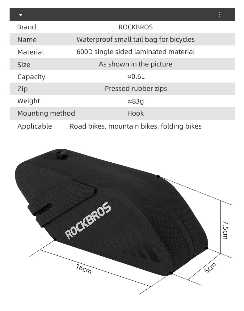 ROCKBROS Reflective Waterproof Saddle Bag For Bicycle Rear Seatpost Pannier