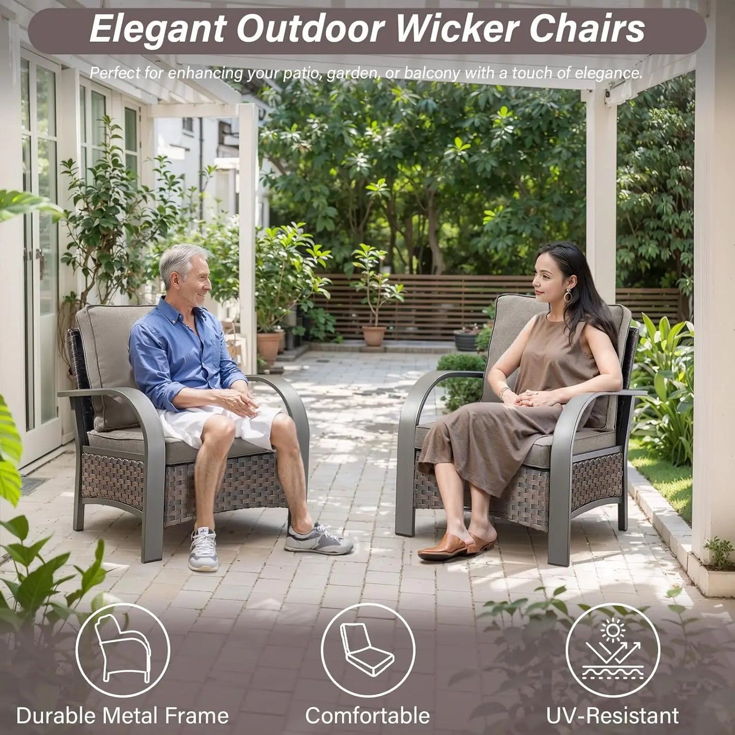 4 Piece Wicker Patio Furniture Set With Ottomans All Weather High Back Deep