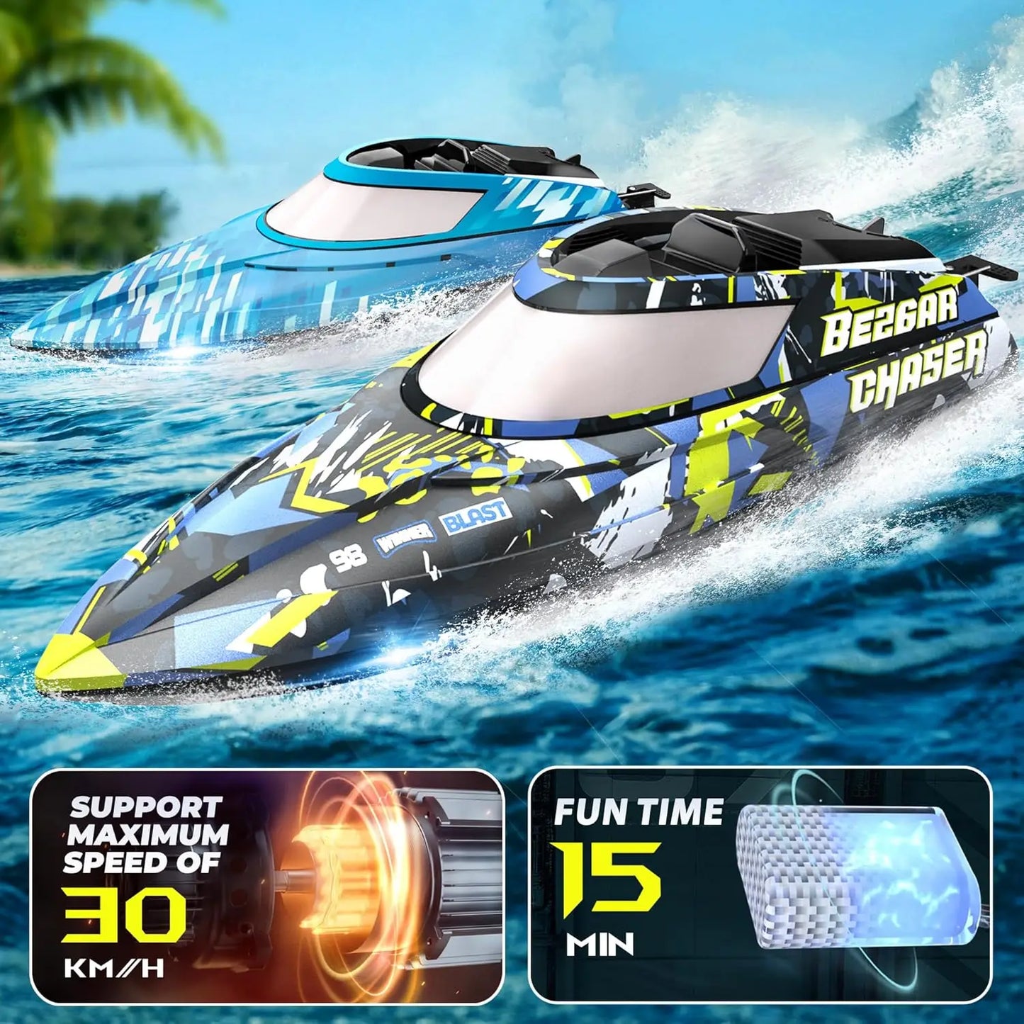 2 Pack Fast RC Boats 12 Inch 30 KPH for Lakes and Pools Summer Toys