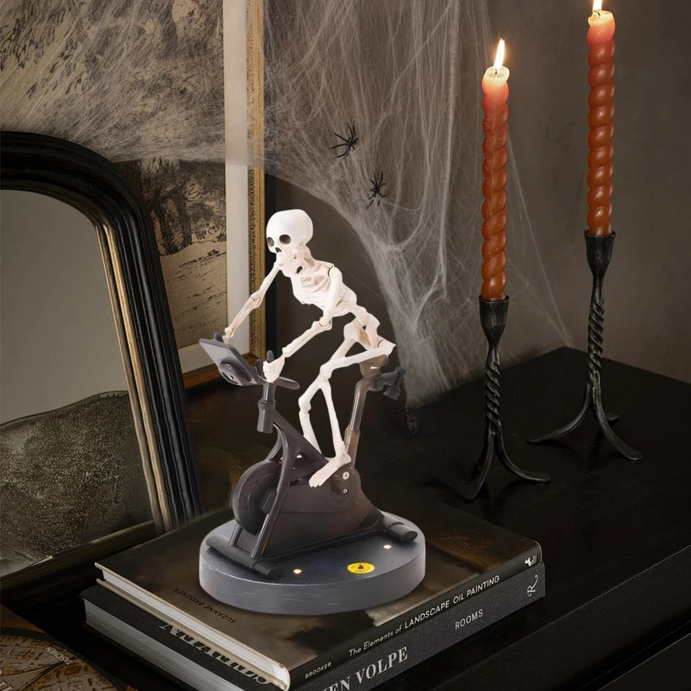 Resin Skeleton Riding Bike Statue Halloween Decor Skeleton Exercise Bike Decoration