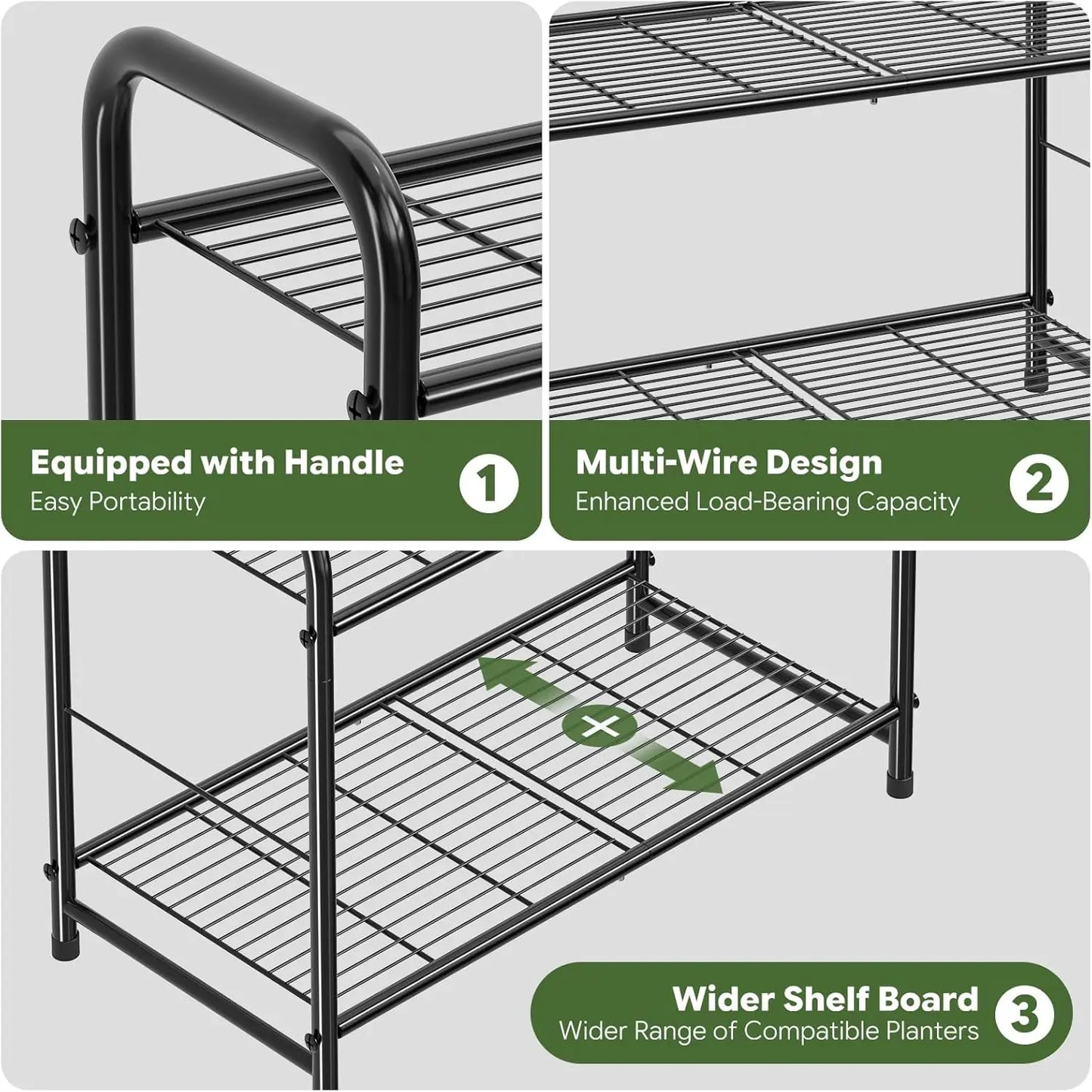 Large Three Tier Metal Plant Stand Indoor Outdoor Shelf For Multiple Pots
