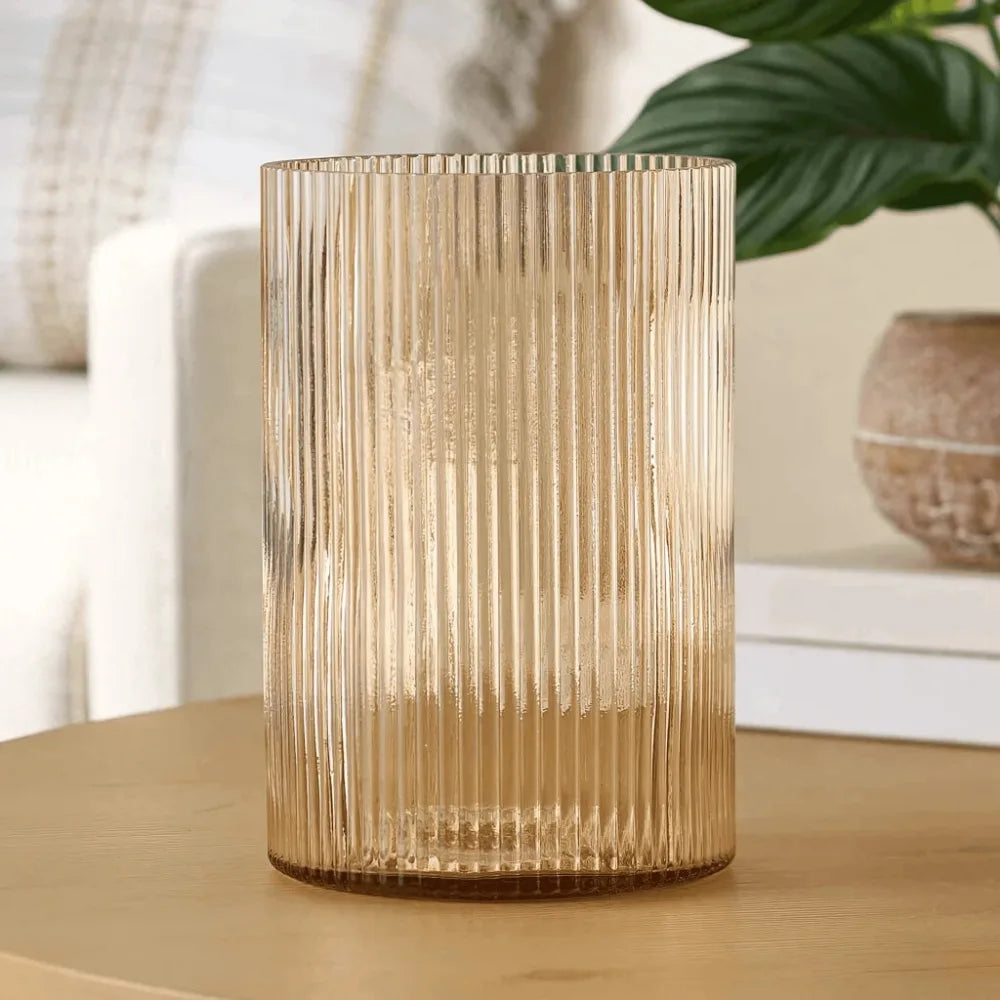 Glass Ribbed Candle Holder 8 Inch Large Home Decor Accent
