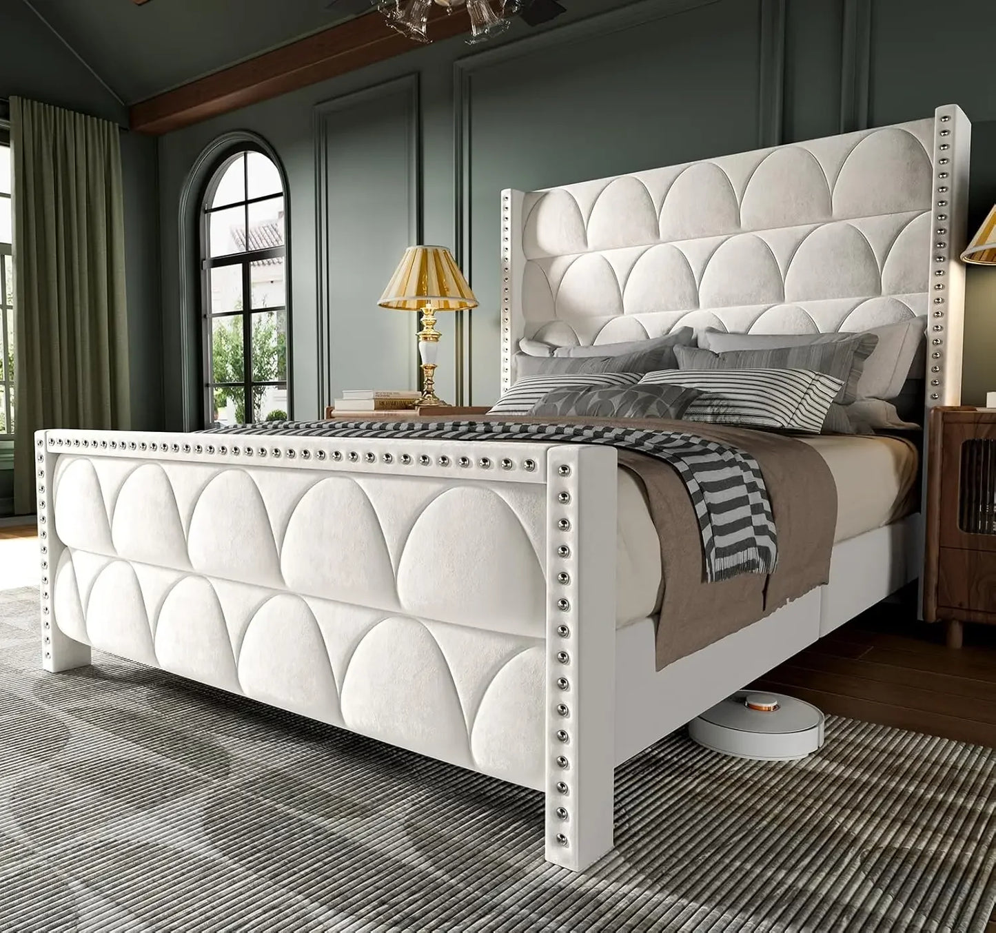 Silent Velvet Wingback Platform Bed Frame 56 Headboard