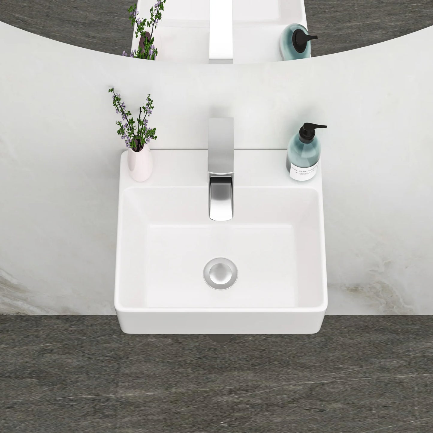 White Ceramic Rectangular Wall Mount Sink With Faucet Hole