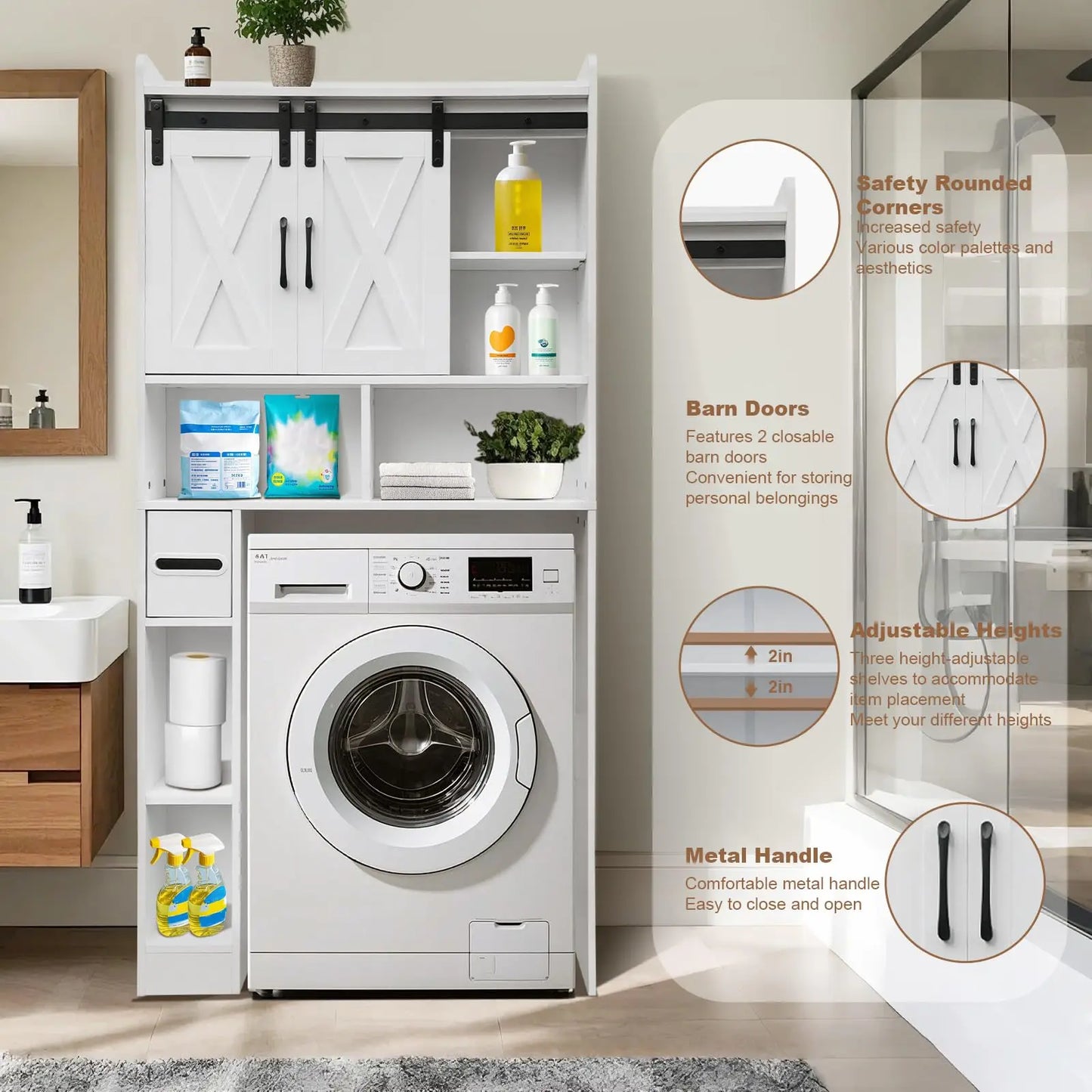Over The Toilet Storage Cabinet 2 Doors Toilet Paper Holder