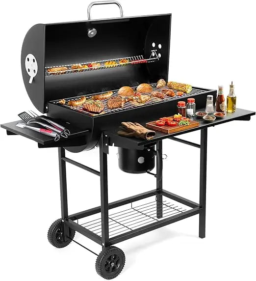 DAFIFY Outdoor Barrel BBQ Grill With Side Table Charcoal Smoker For Backyard