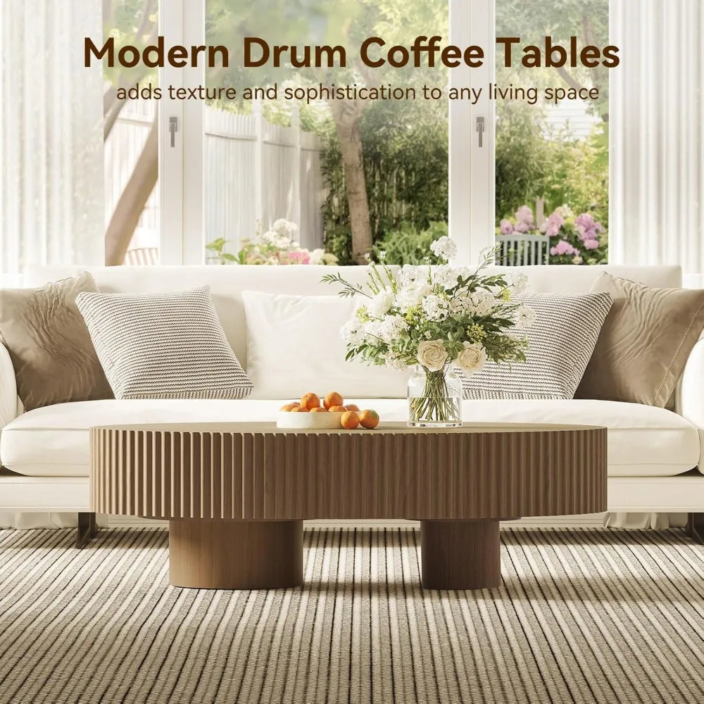 Oval Walnut Finish Coffee Table For Small Living Room