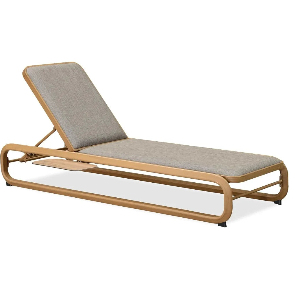 Outdoor Adjustable Chaise Lounge Chair With Cushion Aluminum Poolside Teak